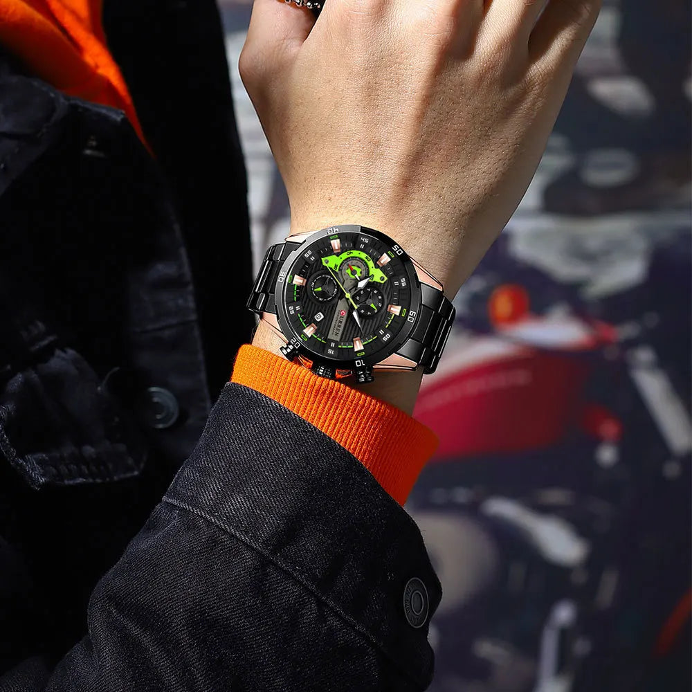Stainless Steel Watches for Mens Creative Fashion Luminous Dial with Chronograph Clock Male Casual Wristwatches Business