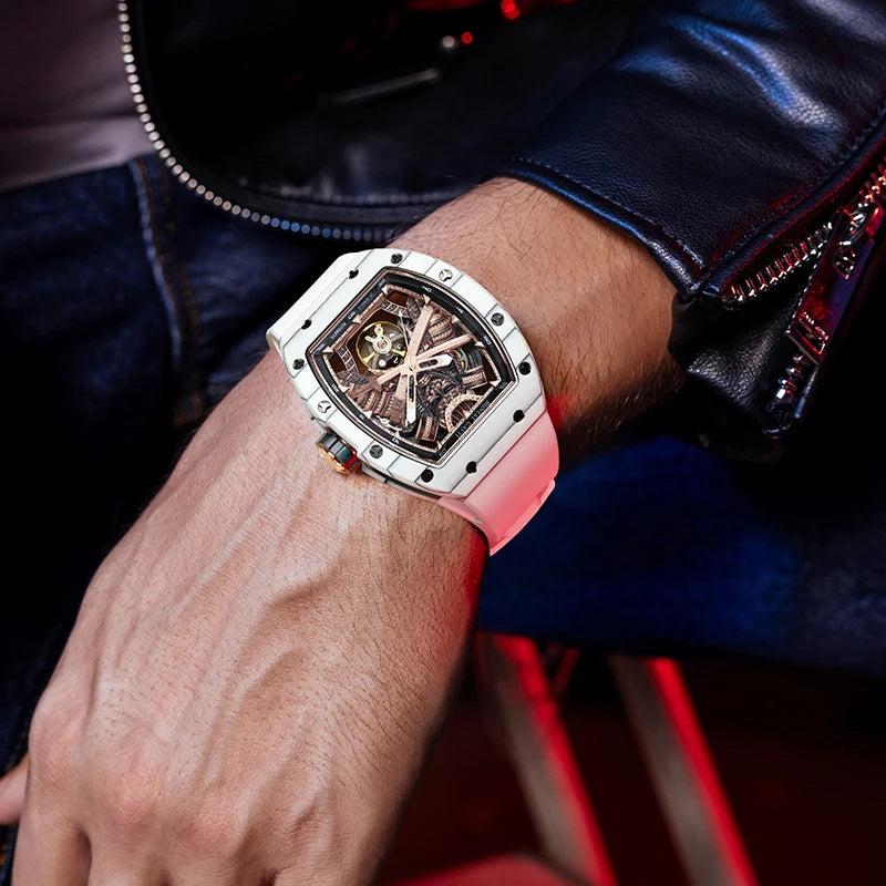 BONEST GATTI Fashion Automatic Movement Wristwatch Skeleton Warrior Big Dial Sapphire Glass Mechanical Watches for Men