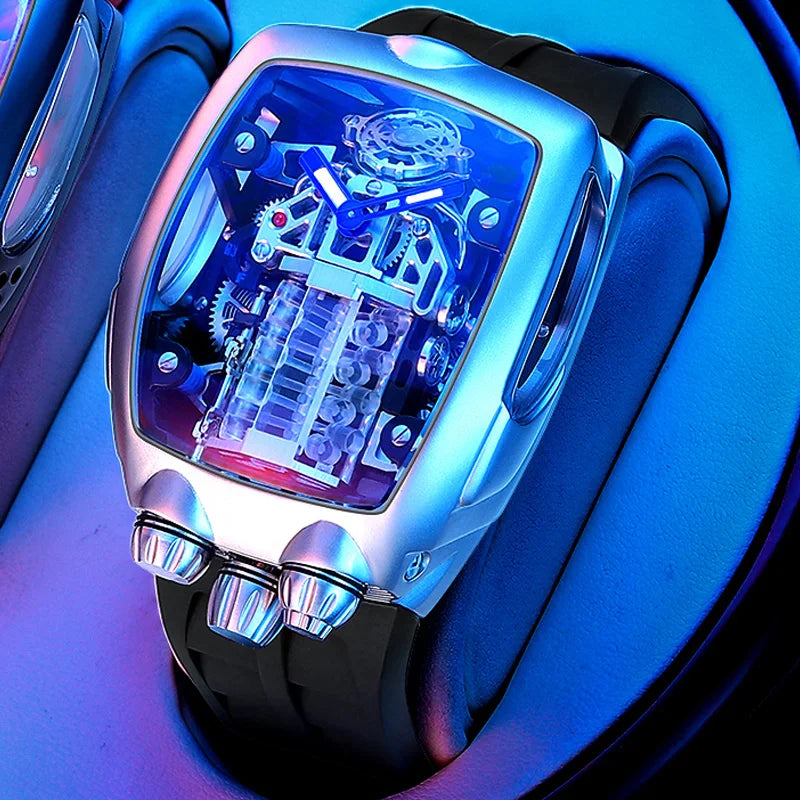 PINDU  P6522 Men Automatic WatchLuminous 50M Waterproof Skeleton NH05