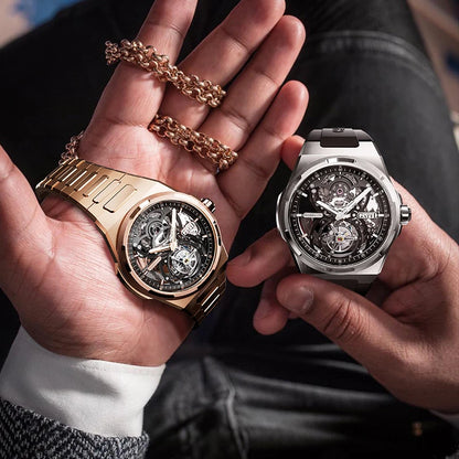BONEST GATTI New Infinite Series Watch Men Tourbillon Full Automatic Mechanical Skeleton Wristwatch Stainless Steel Strap