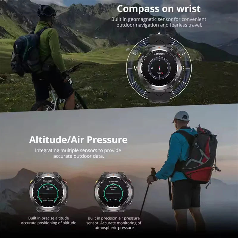 2026 New Military Outdoor Sports Smart Watch Men P68 Waterproof Built-in GPS Compass 650mAh Battery Bluetooth Call Smar twatch