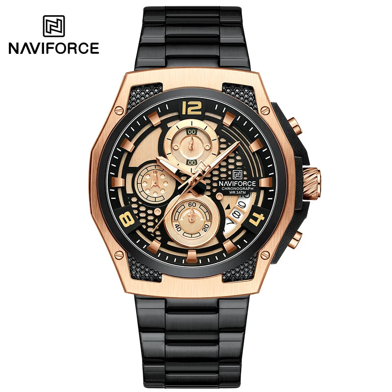 NAVIFORCE Brand Casual Sports Men Watches Multifunction Steel Strap Quartz Chronograph With Date Display Wristwatch Reloj Hombre
