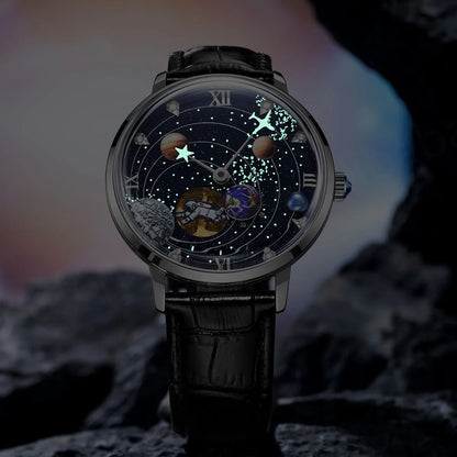 Stainless Steel Men's Space Explorer Automatic Mechanical Watch Galaxy  Planet Dial Durable Fashion Accessory Unique Timepiece
