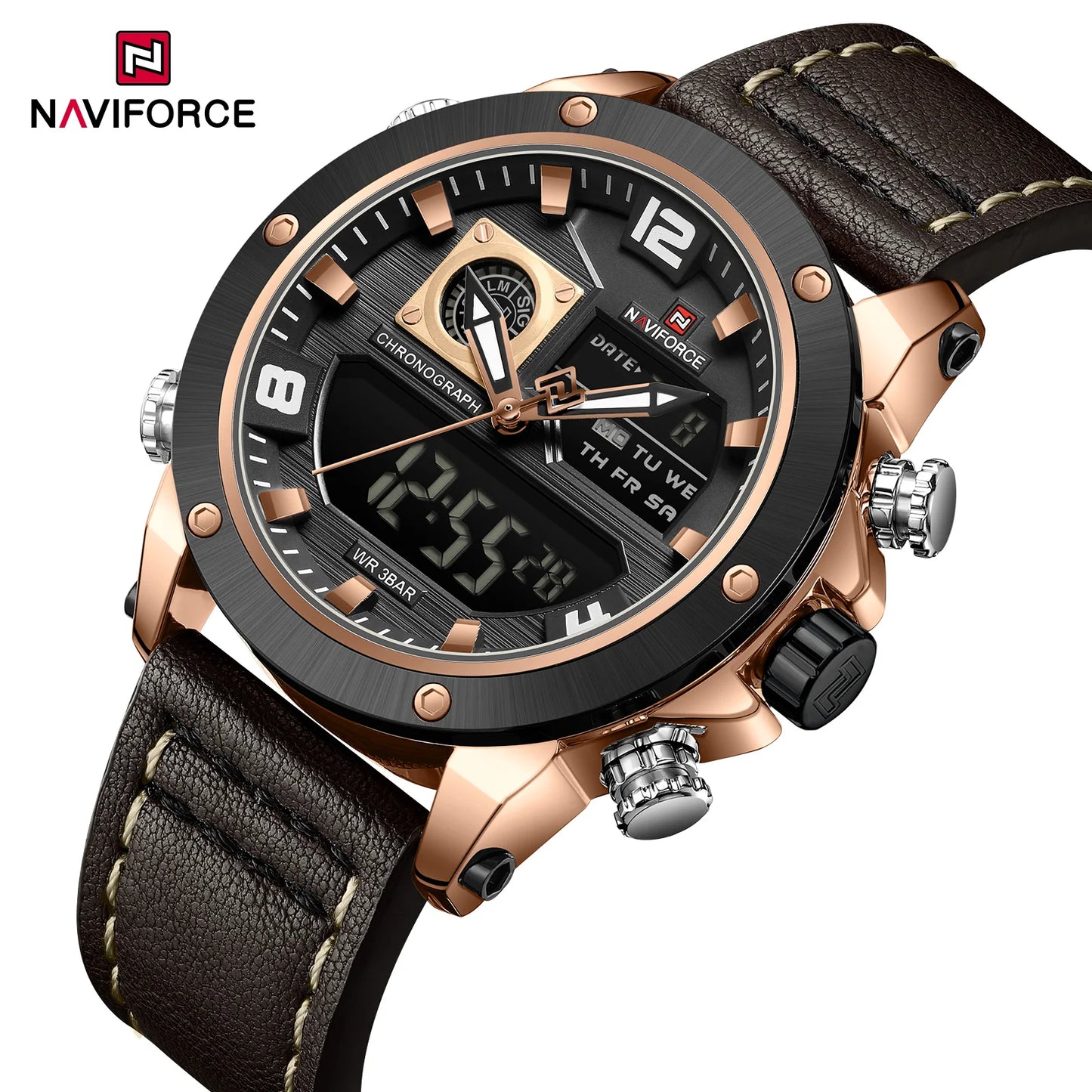 NAVIFORCE Digital Mens Military Watch Waterproof Watch Dual Display Quartz Sports Watch For Men Luminous High Quality Wristwatch