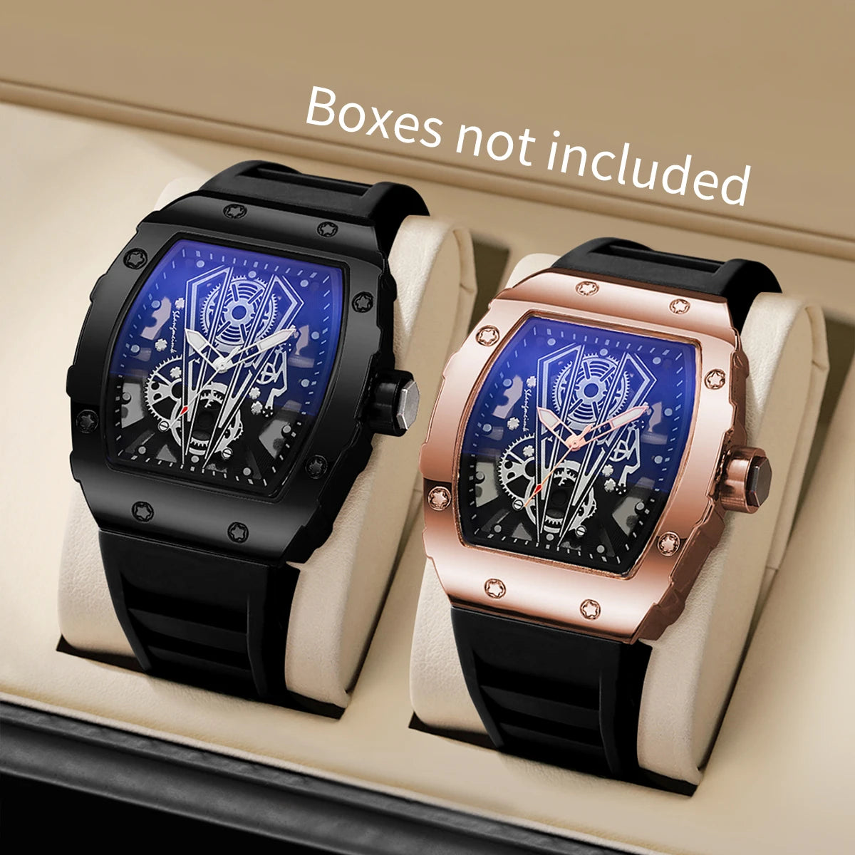 1/2PCS Luxury Large Dial Men Quartz Watch Casual Silicone Band Men's Sports Watches Reloj Hombre（Without Box）