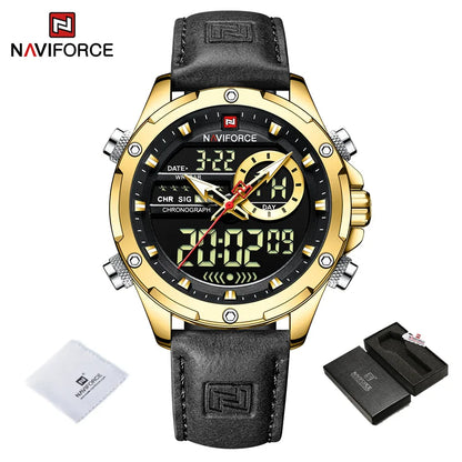 NAVIFORCE Original Men's Dual Time Luxury Sport Watch Casual Chronograph Alarm Quartz Wristwatch Leather Strap Waterproof Clock