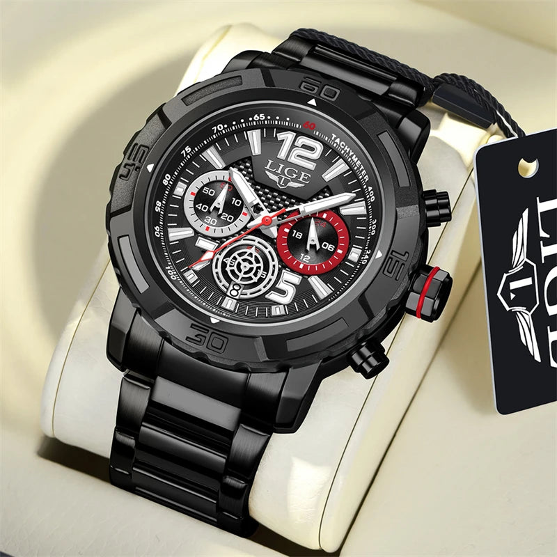 LIGE 2026 Mens Watches Top Brand Luxury Business Men Watch Chronograph Male Clock Men Quartz Wristwatches Relogio Masculino+BOX