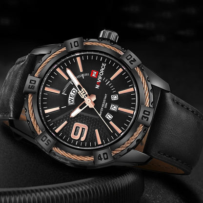 New NAVIFORCE Men's Watch Quartz Waterproof Shockproof Leather Band Wristwatch Fashionable Luxury Business Male Clock NF9117L