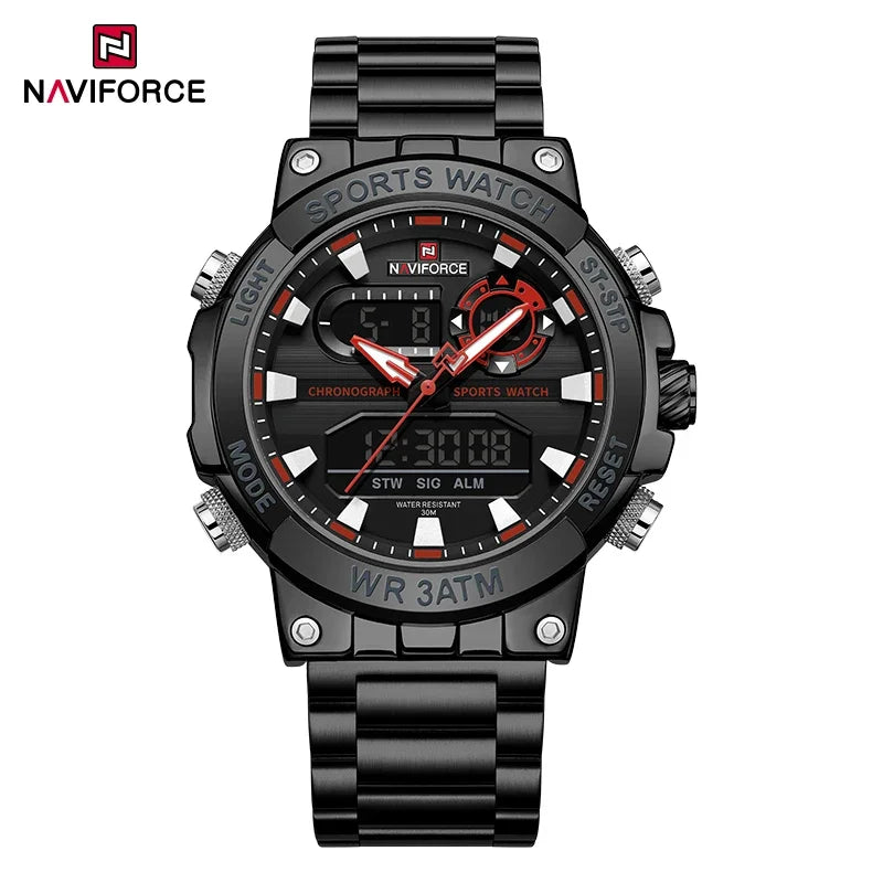 NAVIFORCE Mens Watch Dual Display Sport 30M Water Resistant Digital Chronograph Clock Army Military Style Male Wristwatch NF9237