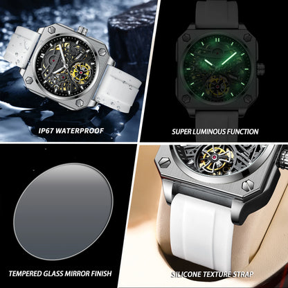 BINBOND mechanical wristwatches for men luxury luminous waterproof automatic accurate tourbillon men's watch skeleton reloj