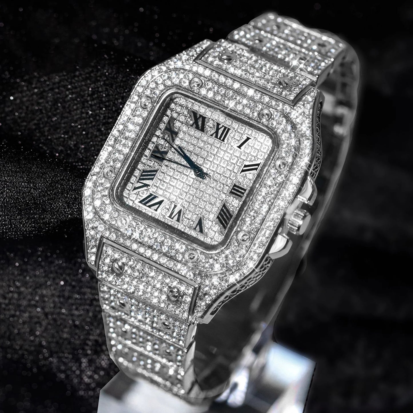 Brand Luxury Men's Watches Stylish Alloy Strap Hip Hop Diamond Gold Date Quartz Watch Montre Homme
