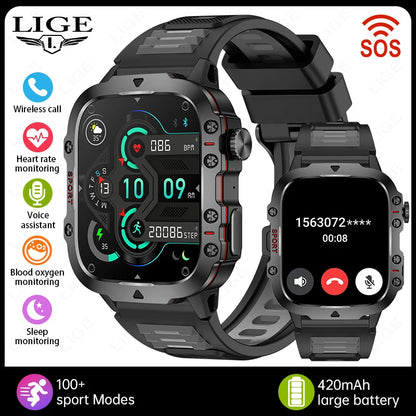 Men's Smartwatch Military Outdoor Sports Health Monitoring Bluetooth Call Voice Assistant Waterproof For Android IOS Smart Watch