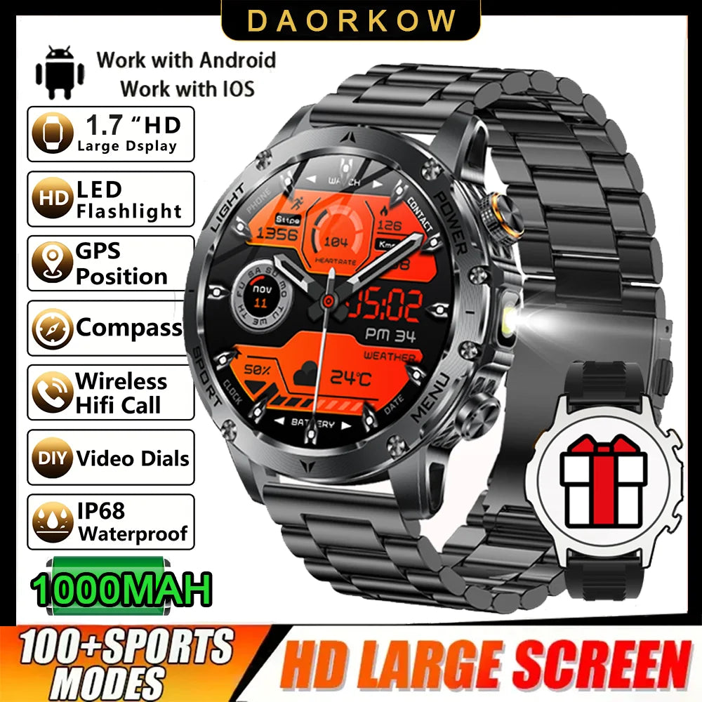 2025 New GPS Outdoor Sports Smart Watch Men AMOLED Screen NFC Flashlight Heart rate Waterproof Bluetooth Call 1000mAh SmartWatch