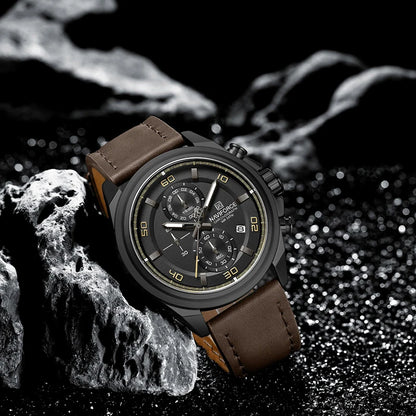 NAVIFROCE Business Casual Mens Watch 3ATM Water-Resistant Calendar Luminous Dial With Leather Strap For Gifts Original Design