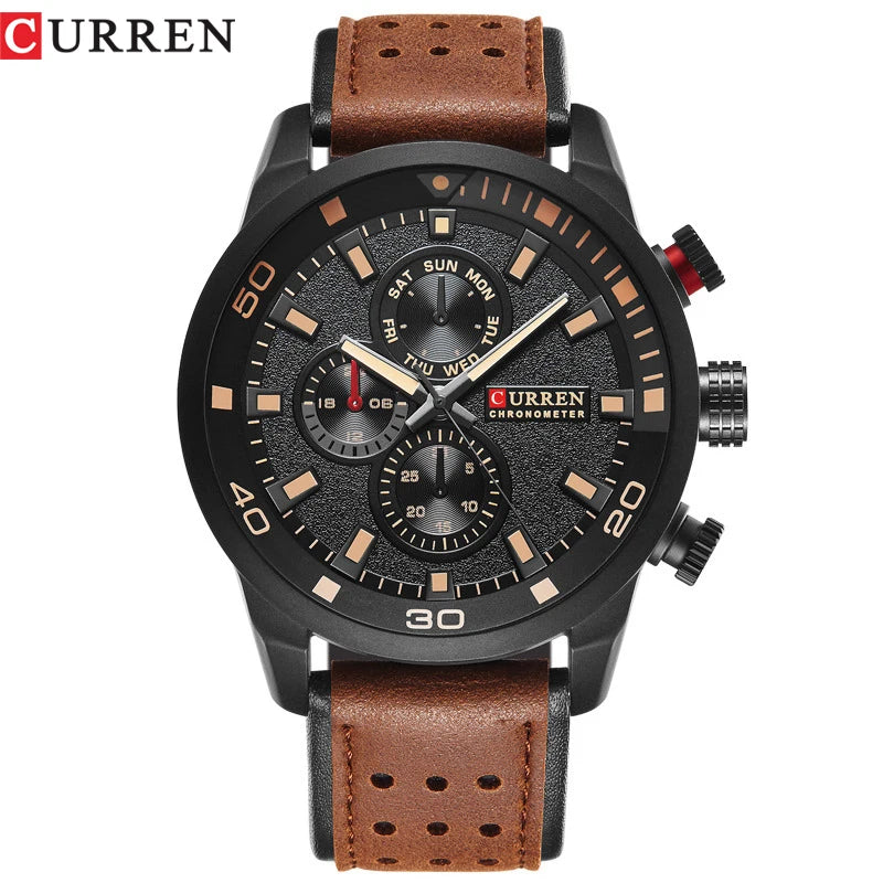 CURREN 8250 Men's Waterproof Casual Three-Hand Watch Business Leather Breathable Strap Wristwatch