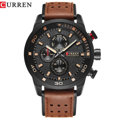 CURREN 8250 Men's Waterproof Casual Three-Hand Watch Business Leather Breathable Strap Wristwatch