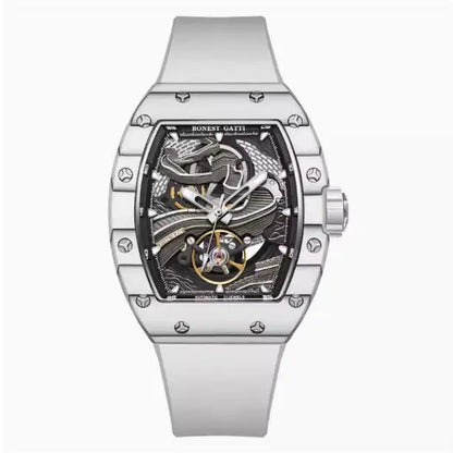 BONEST GATTI Men Automatic Watch 51mm Tonneau Mechanical Wristwatch Carbon Fiber Sapphire Mirror Luminous Great Wall Dial