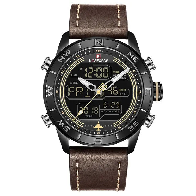 NAVIFORCE Luxury Brand Men Sports Quartz Watch Men's Genuine Leather Waterproof Wrist Watches Male Fashion Date Week LED Clock