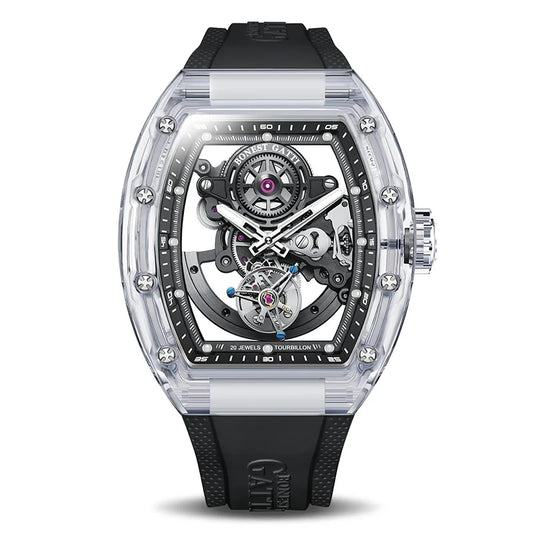 ChronoState BONEST GATTI Tourbillon – Automatic Crystal Skeleton Watch | Sapphire Luminous Rubber Strap Timepiece