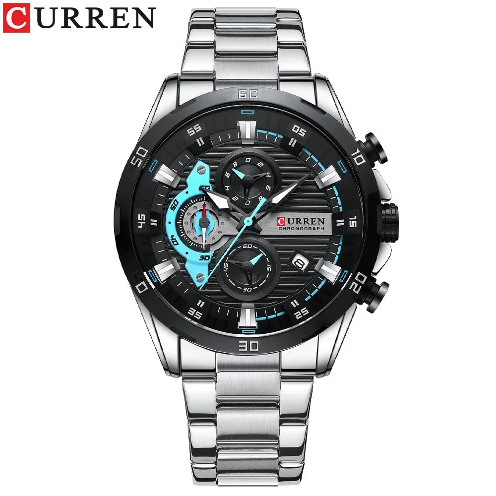 Stainless Steel Watches for Mens Creative Fashion Luminous Dial with Chronograph Clock Male Casual Wristwatches Business