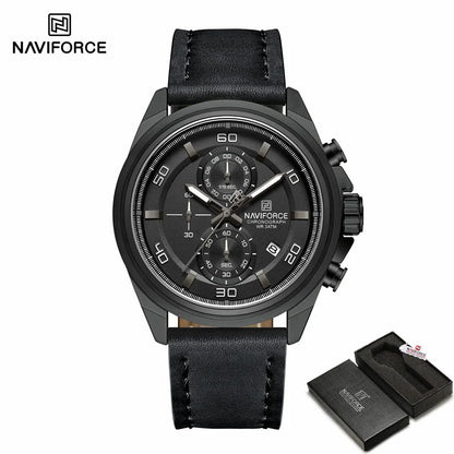 NAVIFROCE Business Casual Mens Watch 3ATM Water-Resistant Calendar Luminous Dial With Leather Strap For Gifts Original Design