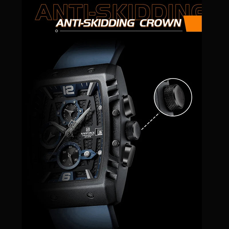 NAVIFORCE NF8025  Luxury Watch Waterproof  Sport Quartz Soft Silicone Band Date Military Clock Chronograph Wristwatch