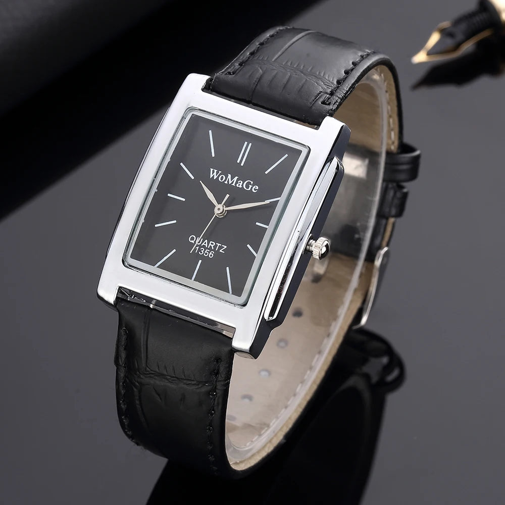 ChronoState Square Classic Women’s Quartz Watch | Elegant Black & White Dial Ladies Casual Wristwatch