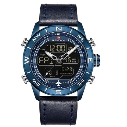 NAVIFORCE Luxury Brand Men Sports Quartz Watch Men's Genuine Leather Waterproof Wrist Watches Male Fashion Date Week LED Clock