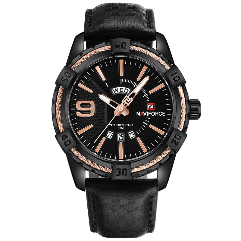 New NAVIFORCE Men's Watch Quartz Waterproof Shockproof Leather Band Wristwatch Fashionable Luxury Business Male Clock NF9117L