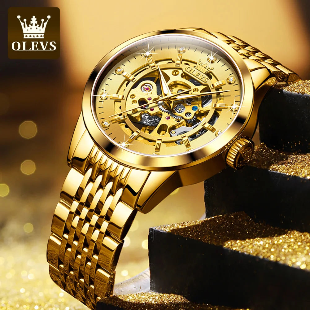 OLEVS 9920 Men's Watches Solid Stainless Steel Waterproof Luminous Man Watch Luxury Hollow Original Automatic Mechanical Watches
