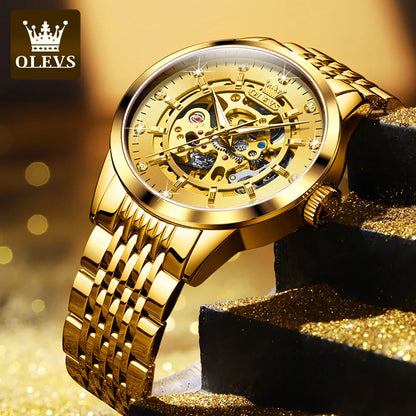 OLEVS 9920 Men's Watches Solid Stainless Steel Waterproof Luminous Man Watch Luxury Hollow Original Automatic Mechanical Watches