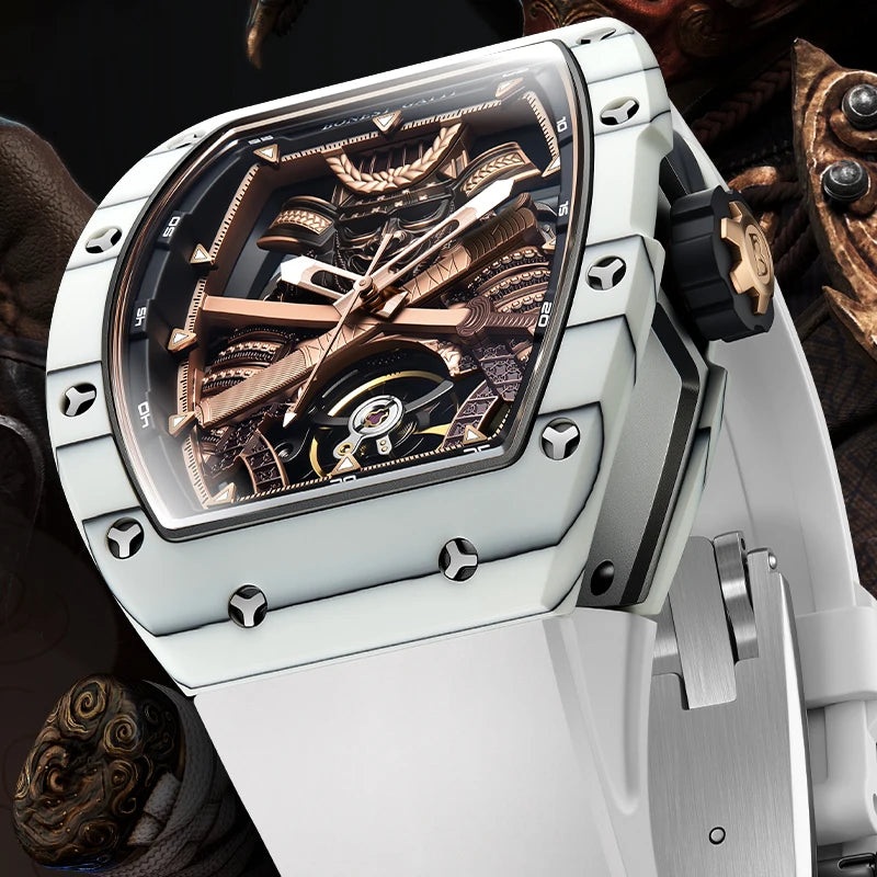 BONEST GATTI Fashion Automatic Movement Wristwatch Skeleton Warrior Big Dial Sapphire Glass Mechanical Watches for Men