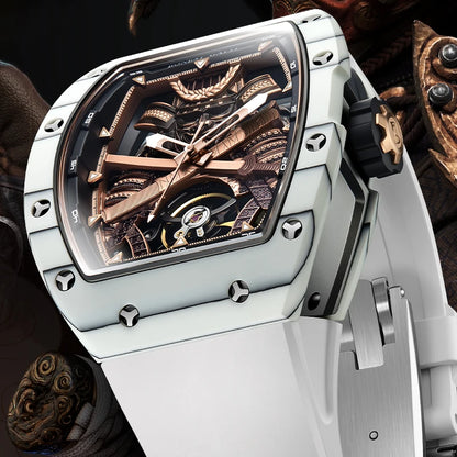 BONEST GATTI Fashion Automatic Movement Wristwatch Skeleton Warrior Big Dial Sapphire Glass Mechanical Watches for Men