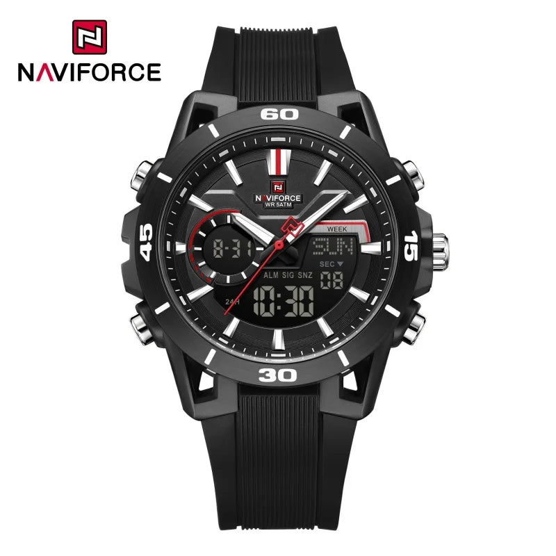 NAVIFORCE Men's 5ATM Waterproof Dual Time Watch Fashion Sport Countdown Alarm Chronograph Wristwatch Man chronograph Alarm Clock