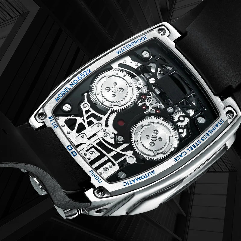 PINDU  P6522 Men Automatic WatchLuminous 50M Waterproof Skeleton NH05