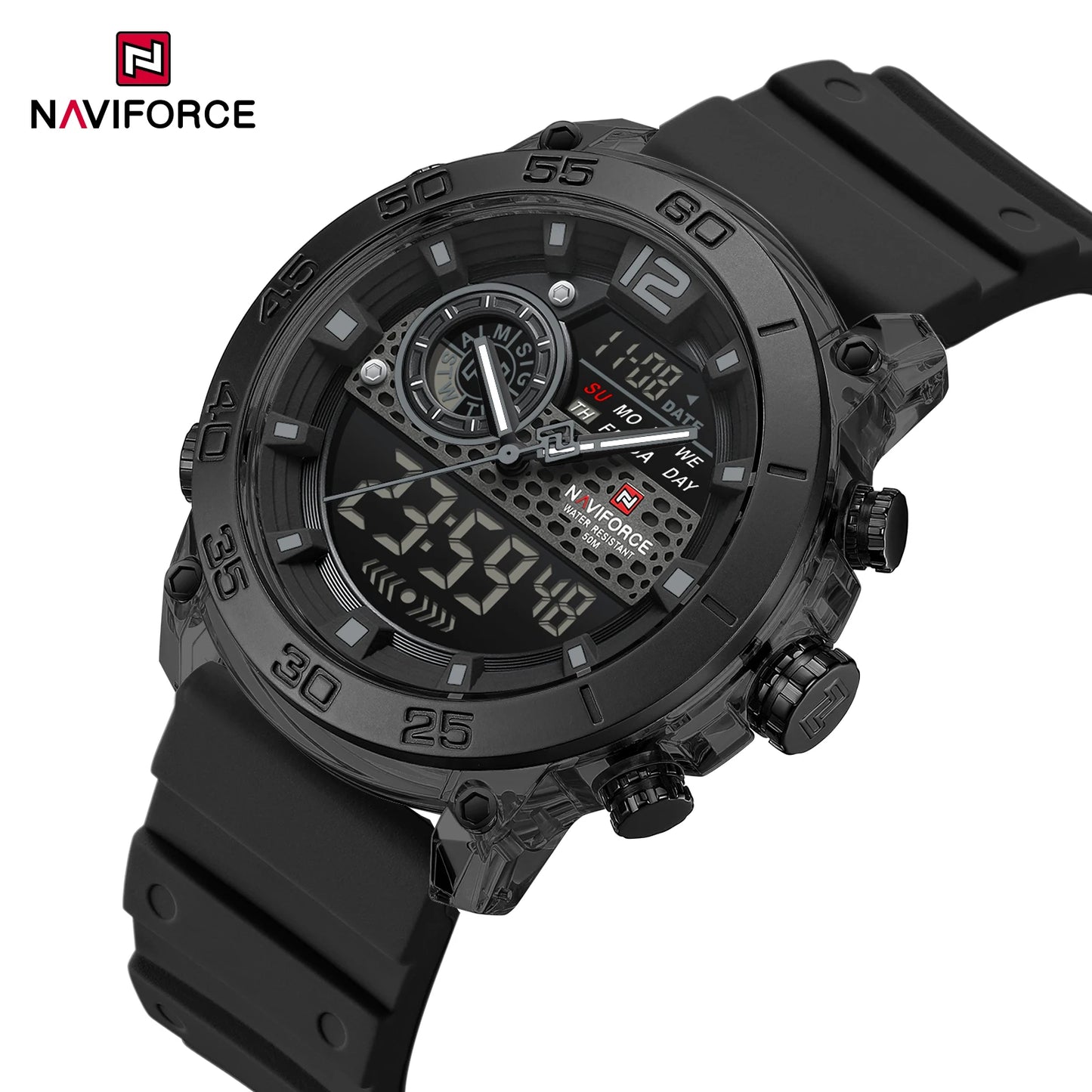 NAVIFORCE Men's Lightweight Sports Wrist Watch Dual Display Time Night Light Watches Boy's Quartz  Stopwatch Multifunctional