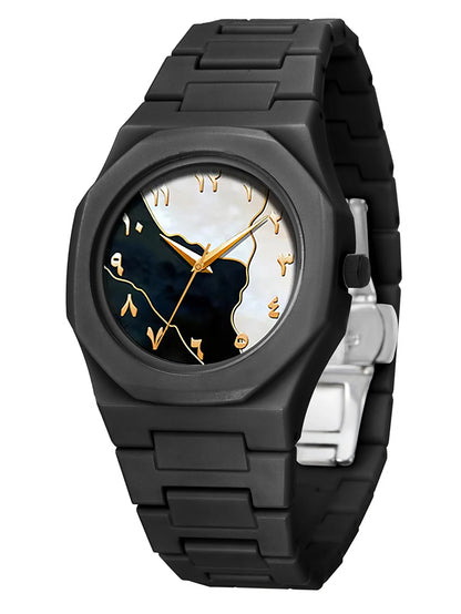 Men's Quartz Watch Bracelet Necklace Ring Set Plastic Strap Suitable for Daily Wear Festival Gifts Box Not Included