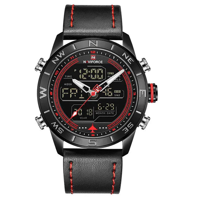 NAVIFORCE Luxury Brand Men Sports Quartz Watch Men's Genuine Leather Waterproof Wrist Watches Male Fashion Date Week LED Clock