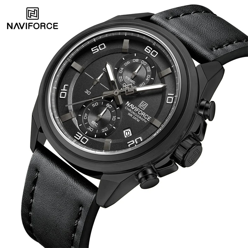 NAVIFROCE Business Casual Mens Watch 3ATM Water-Resistant Calendar Luminous Dial With Leather Strap For Gifts Original Design