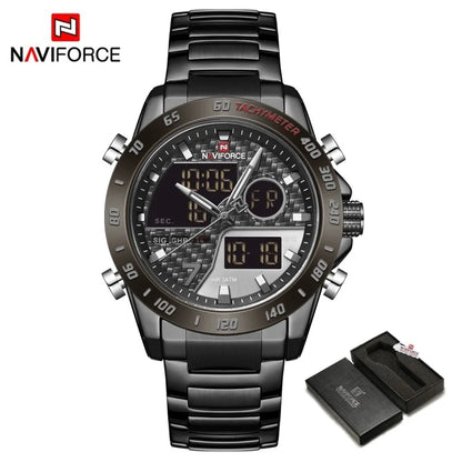 NAVIFORCE Watches for Men Quartz Dual Display Luminous Stainless Steel Strap Male Normal Business Wristwatch Father's Day Gifts