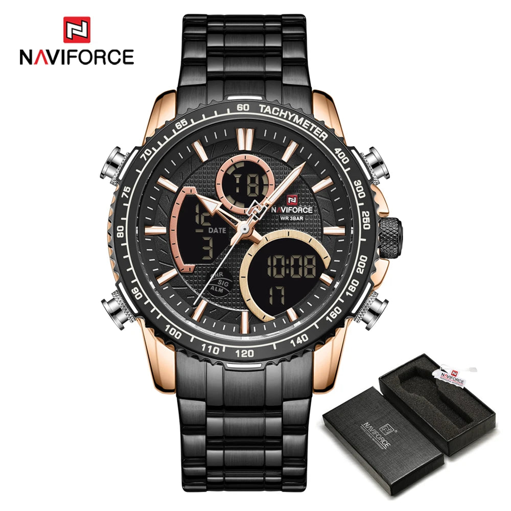 NAVIFORCE 2025 New Sport Watch for Men Luxury Original Wrist Watch Stainless Steel Mens Dual Display Military Waterproof Watches