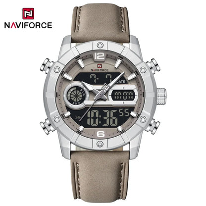 NAVIFORCE NF9263 Waterproof Watch Luminous Display Genuine Leather Strap Multi-Function Chronograph Countdown Timer Alarm NF9263