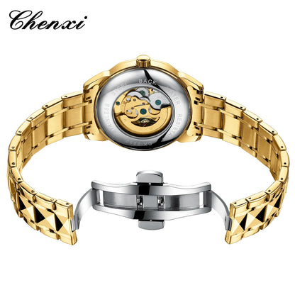 CHENXI 8899 Chinese Nation Culture and Art 3D Embossed Dragon Pattern Gold Automatic Mechanical Stainless Steel Watches for Men