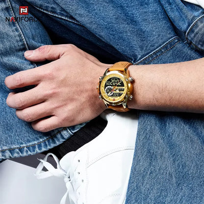 Naviforce Mens Original Watches 2025 Men Fashion Sports Waterproof Luxury Corium Strap Men Wristwatch with Calendar Dual Display