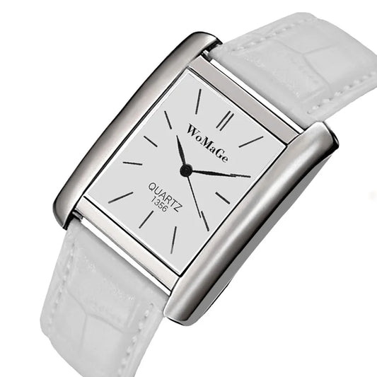 ChronoState Square Classic Women’s Quartz Watch | Elegant Black & White Dial Ladies Casual Wristwatch