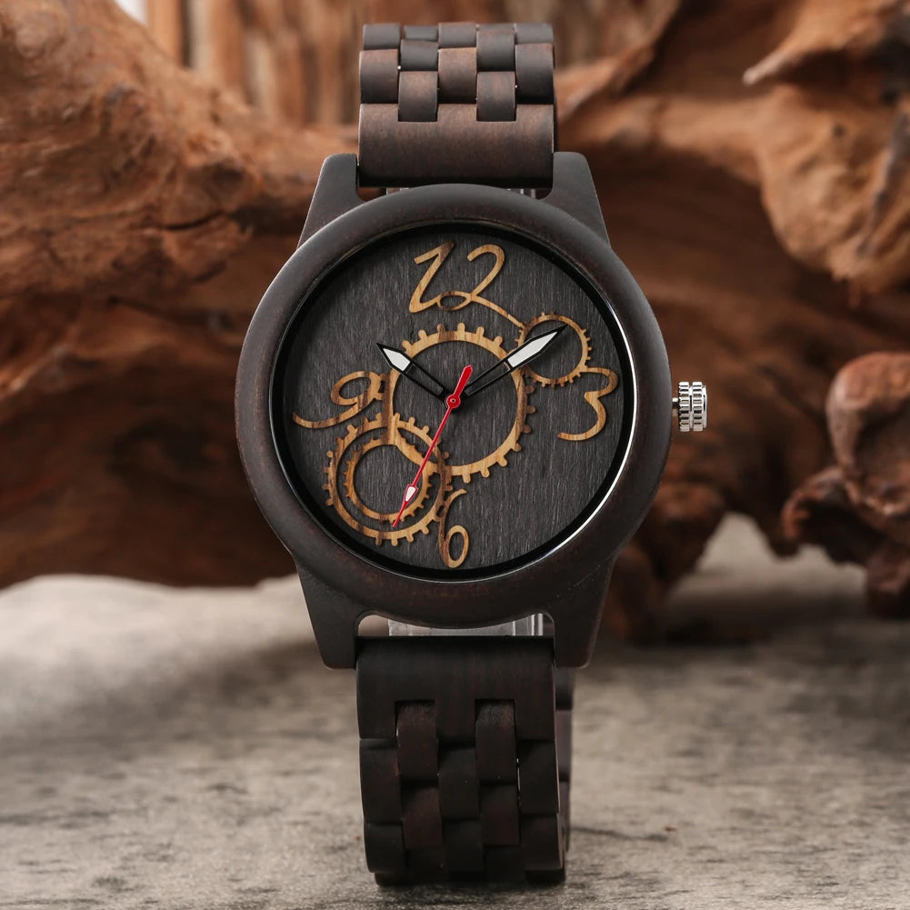 Bob Bird Luxury Watch Gearwheel Arabic Numerals Wooden Layer Design Dial Folding Clasp Watchband Stylish Male Watches