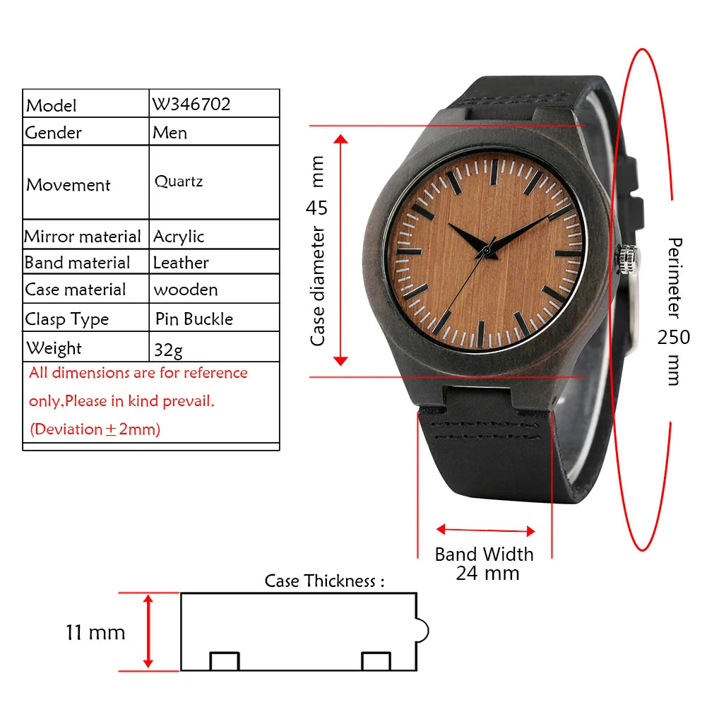 Bob Bird Watch Case Quartz Wristwatch Black Genuine Leather Watch