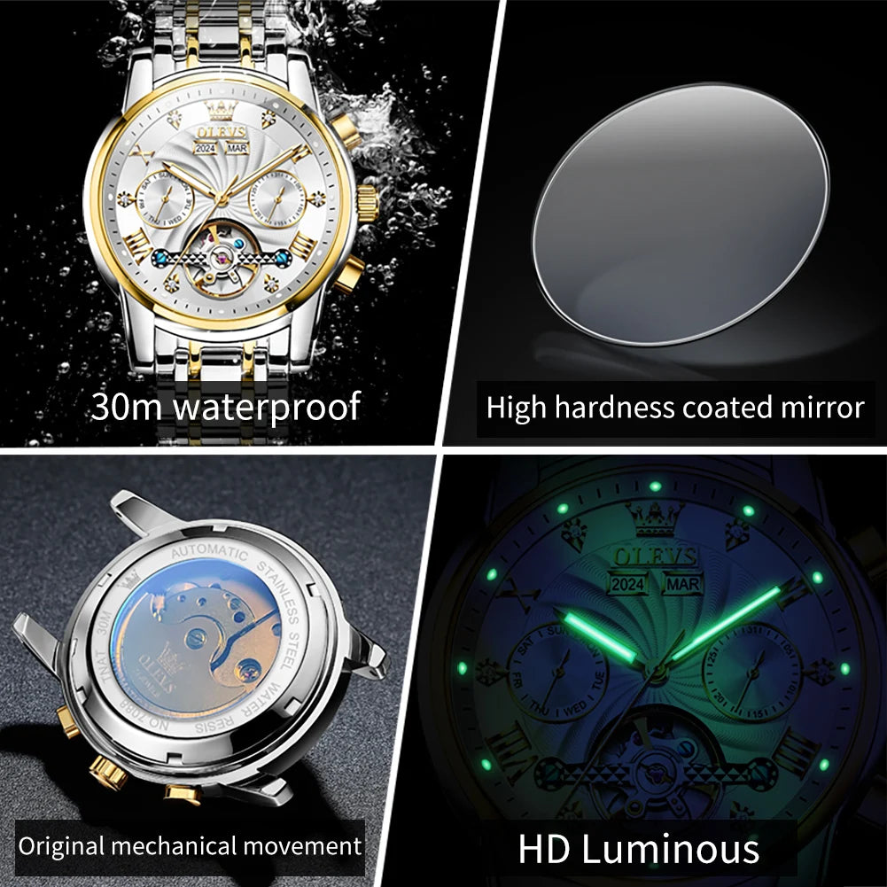 OLEVS 7088 Original Luxury Brand Men's Watch Chronograph Date Stainless steel Waterproof Mechanical Watch for Men NEW