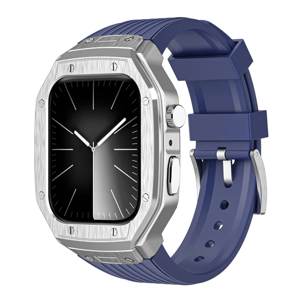 Luxury Modification Kit Metal Case+TPU Strap Replacement Accessories Compatible for I Watch Series 9 8 7 45mm 6 5 4 Se 44mm