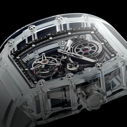 ChronoState BONEST GATTI Tourbillon – Automatic Crystal Skeleton Watch | Sapphire Luminous Rubber Strap Timepiece